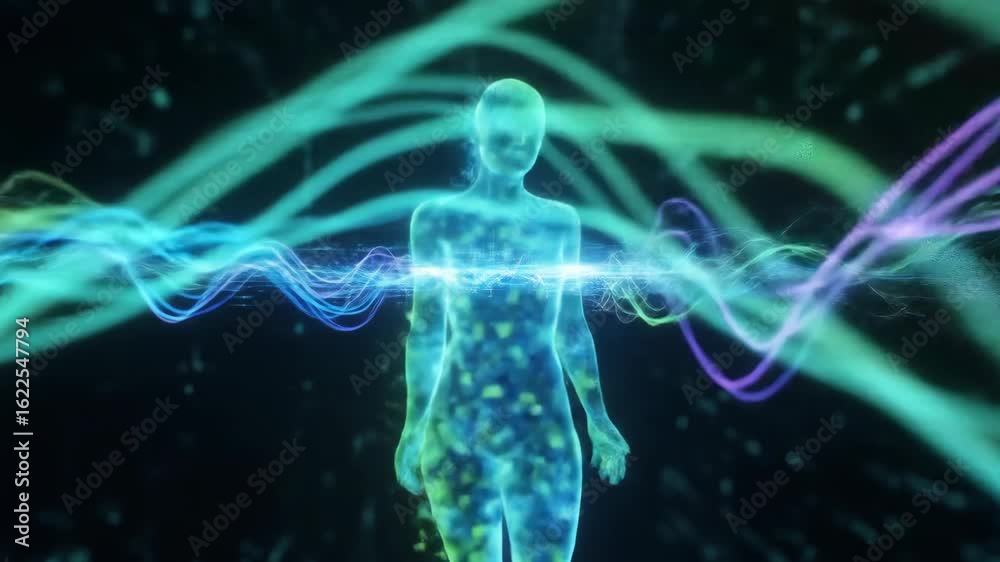 Digital woman body simulation with particle movement. Data visualization, human consciousness, spiritual energy, and futuristic technology footage. Digital woman body simulation with particle movement. Data visualization, human consciousness, spiritual energy, and futuristic technology footage.