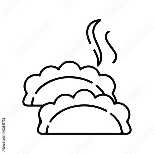 [Hot Steaming Dumplings or Pierogi Line Art Icon]