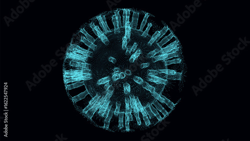 Virus influenza outbreak. Medical research of blue molecules in science. Influenza strain epidemic as a pandemic. Outbreak of pneumonia, coronavirus, HIV, plague, infection. Vector illustration.