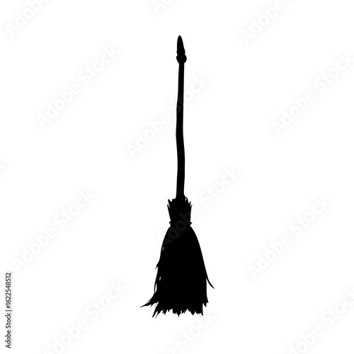 Black silhouette of a witchs broomstick halloween magic