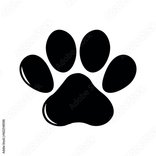 Black paw print with five toes on white background animal