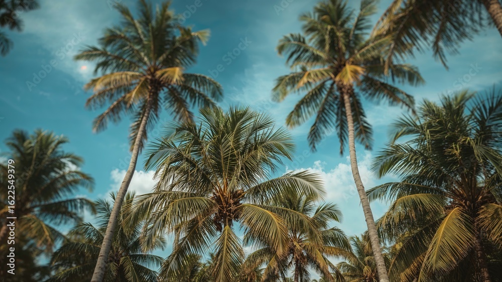 Fototapeta premium Beautiful palm trees standing tall beneath a clear blue sky