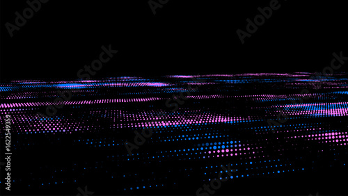 Abstract colors vanishing texture. The concept of data movement by binary code. Halftone with noise effect and dots. Matrix background on screen. Futuristic vector pattern.