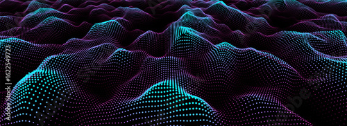 Vector glowing colors wave with motion dots. Abstract digital background. Concept connection big data. Futuristic technology backdrop.