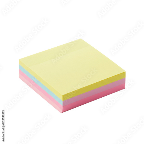 Colorful square sticky notes in pastel yellow, pink, and blue shades—perfect for quick memos, organization, and office use.
