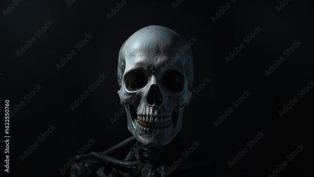 Fototapeta premium White skull displayed on a dark canvas