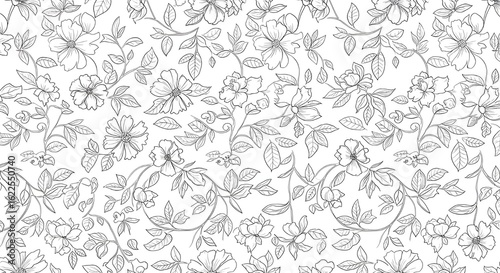 Wallpaper Mural Monochrome Line Art Floral Pattern – Elegant Seamless Design for Wallpaper and Fabric Torontodigital.ca