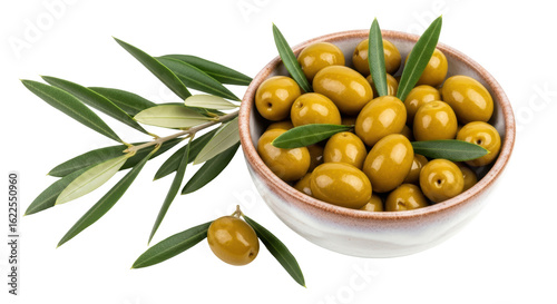 Tableau sur toile Isolated bowl of green olives