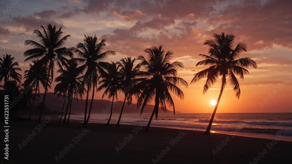 Obraz premium Evening silhouettes of tropical palm trees