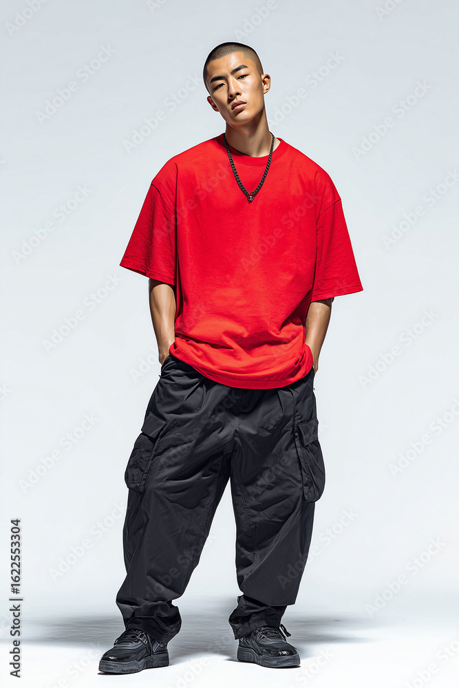 Fototapeta premium 赤いTシャツを着た男性