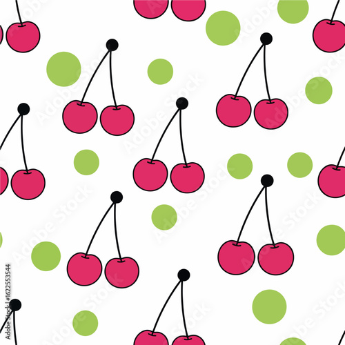 Minimalist Cherry and Polka Dot Seamless Pattern
