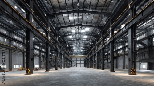 Spacious Steel Fabrication Warehouse Interior with High Ceilings
