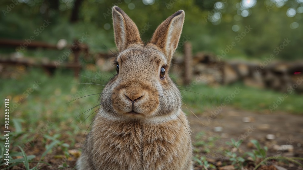 Fototapeta premium Wild rabbit observed in enclosure