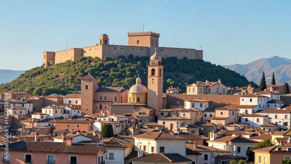 Obraz premium The City of Olvera in Andalusia, Spain, with the Arab Castle and the Parish of Our Lady of the Incarnation