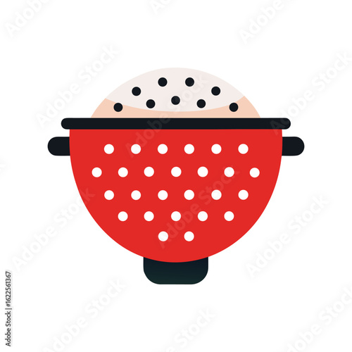 Red Colander with Cooked Rice Illustration for Cooking and Kitchenware Concepts on white background