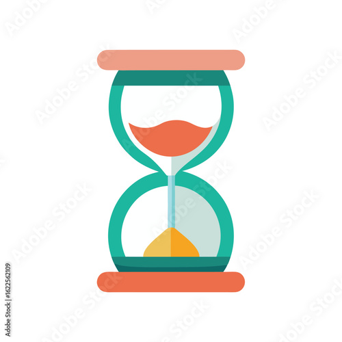 Colorful Hourglass Illustration Depicting Time Passing with Flowing Sand and Water on white background