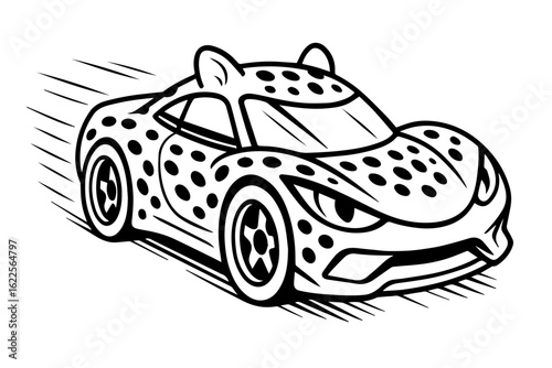 Cheetah Race Car Animal Vehicle Isolated Vector Coloring Page