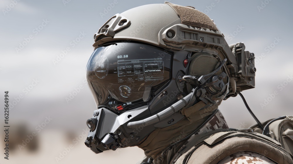 Fototapeta premium Modern Tactical Helmet with HUD Interface for Advanced Combat