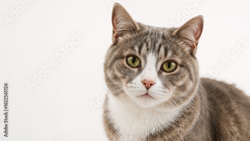 European short-haired cat in gray and white, captured closely