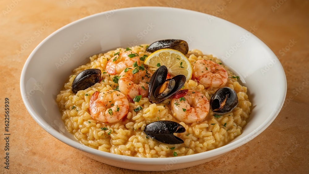 Italian gourmet risotto featuring fresh seafood Italian gourmet risotto featuring fresh seafood