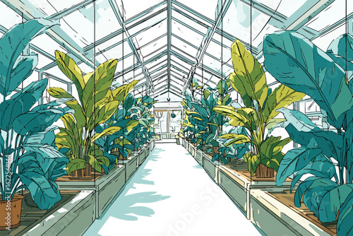 Rows of Plants Growing Inside a Greenhousewhite bac isolated