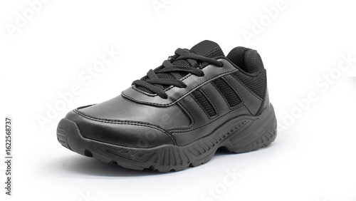 New delhi, India, AUGUST 01, 2025, New leather student shoes isolated on white background, prepare for back to school concept