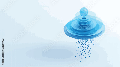 Abstract blue design with layered circle elements and dotted fluid droplets.