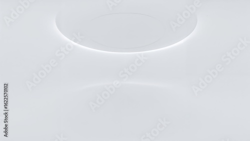 Interior shot of a modern, futuristic white building captured in a full 360-degree equirectangular panorama