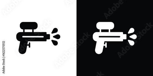 Squirt gun icon silhouette collection in black and white flat solid versions for graphic designs