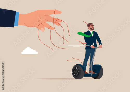 Freedom from slavery. Marionette on a Segway. Flat vector illustration
