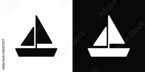 Sailboat icon silhouette collection in black and white flat solid versions for graphic designs