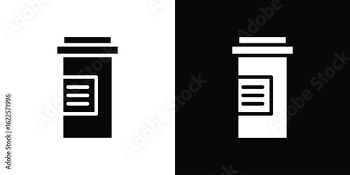 Prescription bottle icon silhouette collection in black and white flat solid versions for graphic designs