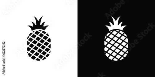 Pineapple icon silhouette collection in black and white flat solid versions for graphic designs