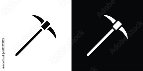 Pickaxe icon silhouette collection in black and white flat solid versions for graphic designs
