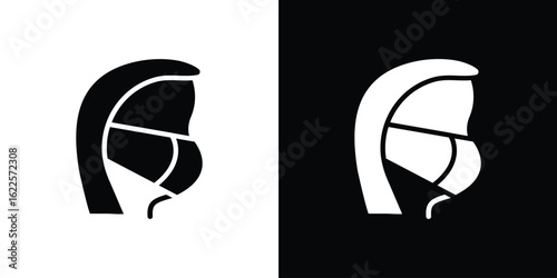 Person in mask icon silhouette collection in black and white flat solid versions for graphic designs