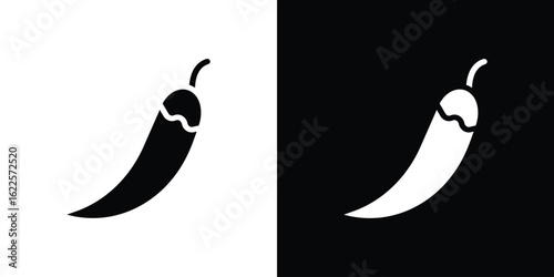 Pepper icon silhouette collection in black and white flat solid versions for graphic designs