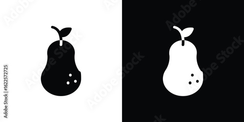 Pear icon silhouette collection in black and white flat solid versions for graphic designs