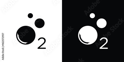 Oxygen O2 icon silhouette collection in black and white flat solid versions for graphic designs