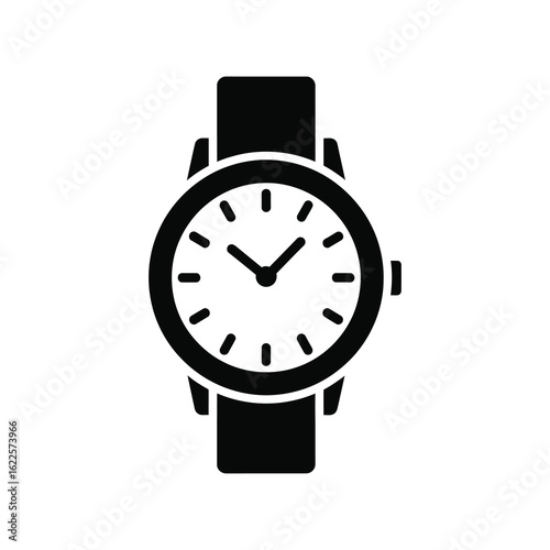 Vector art of elegant wristwatch with a black leather strap isolated on white background, a timeless accessory for keeping track of time with style