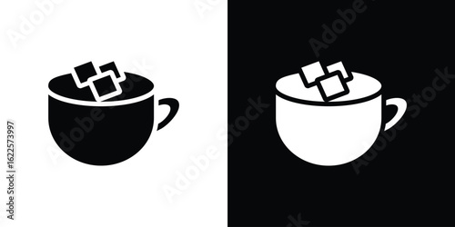 Marshmallows Mug icon silhouette collection in black and white flat solid versions for graphic designs