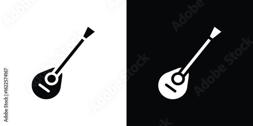 Mandolin icon silhouette collection in black and white flat solid versions for graphic designs