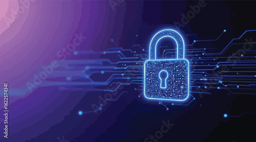 Digital padlock illustration represents secure data protection and cybersecurity in modern technological environments.