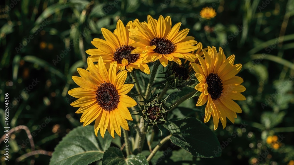 Obraz premium Bright yellow sunflowers in full bloom captured closely