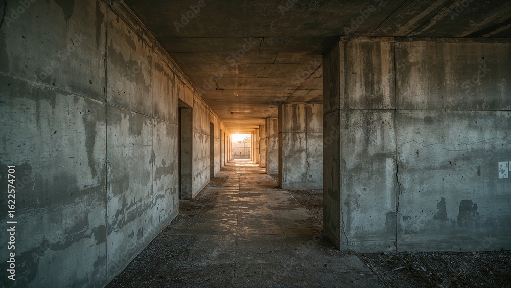 Sunlight streaming through vacant concrete hallway Sunlight streaming through vacant concrete hallway