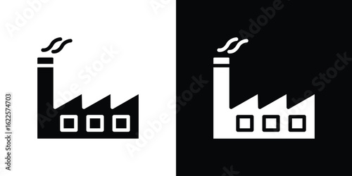 Industry icon silhouette collection in black and white flat solid versions for graphic designs