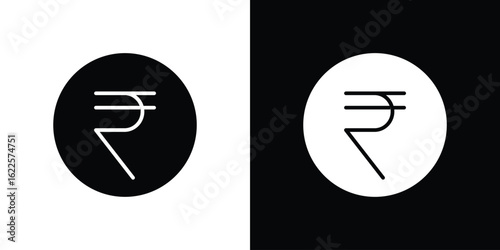 Indian rupee icon silhouette collection in black and white flat solid versions for graphic designs