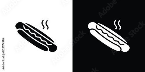 Hotdog icon silhouette collection in black and white flat solid versions for graphic designs