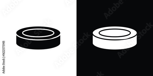 Hockey puck icon silhouette collection in black and white flat solid versions for graphic designs