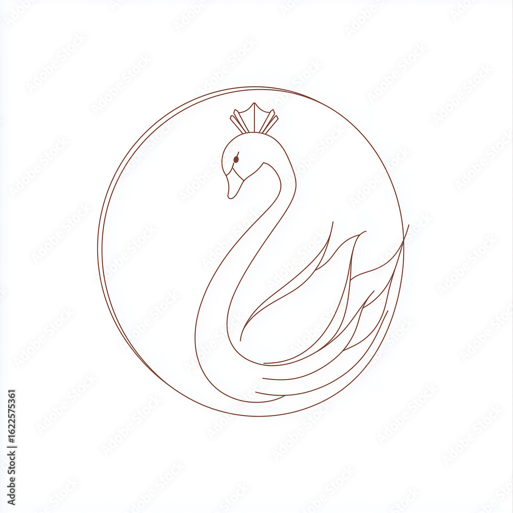 Obraz premium Elegant line art swans with crowns in a minimalist, graceful style. Ideal for tattoo designs, fairytale themes, wedding graphics, feminine branding, and children’s illustrations.