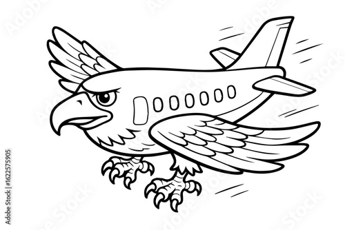 Eagle Airplane Animal Vehicle Isolated Vector Coloring Page for Kids